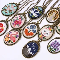 diy necklace flower embroidery kits with hoop pattern printed needlework cross stitch set swing handmade art craft creative gift