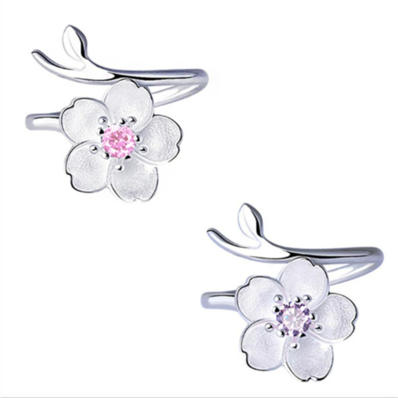 

1Pc Sakura Flowers Branches Shell Flowers Open Ring Charming Cherry Blossom Adjustable Rings Women's Jewelry