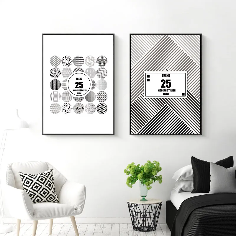 Абстрактный черно белый минималистичный настенный постер с номером линии