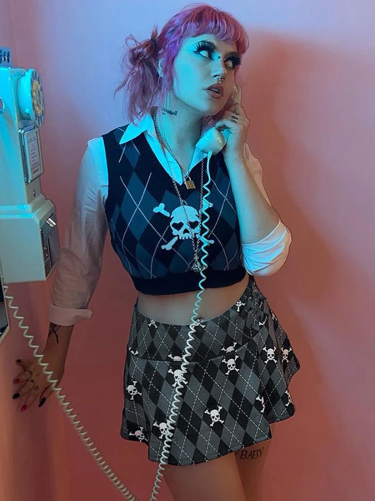 Юбка-мини трапециевидная с высокой талией и принтом эмо | Женская одежда