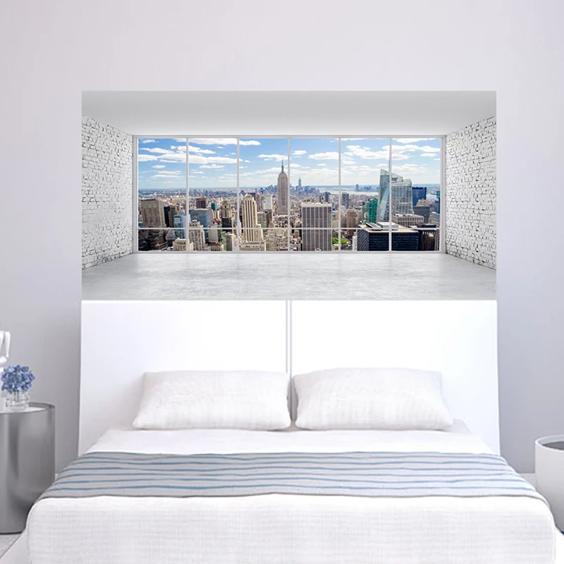 

New 3d High-rise City Overlooking Bedroom Fashion Creative New Wall Personalized Home Decoration Sticker, New Creative Wall