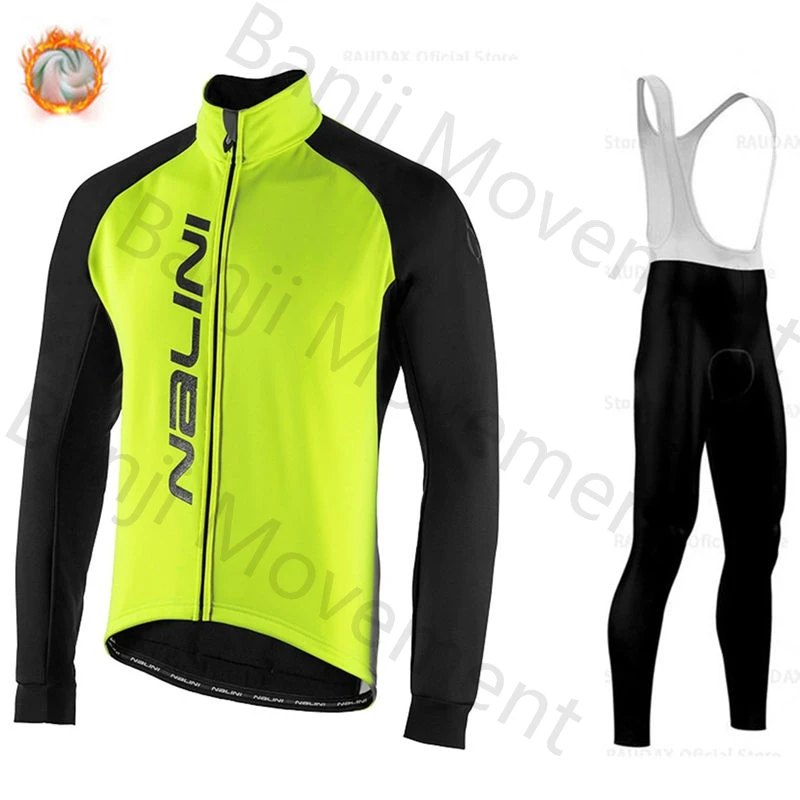 Ropa Ciclismo теплый Nalini зимний теплый флисовый мужской костюм Джерси для езды на велосипеде MTB Одежда комбинезон комплект - Цвет: cycling jersey set 1