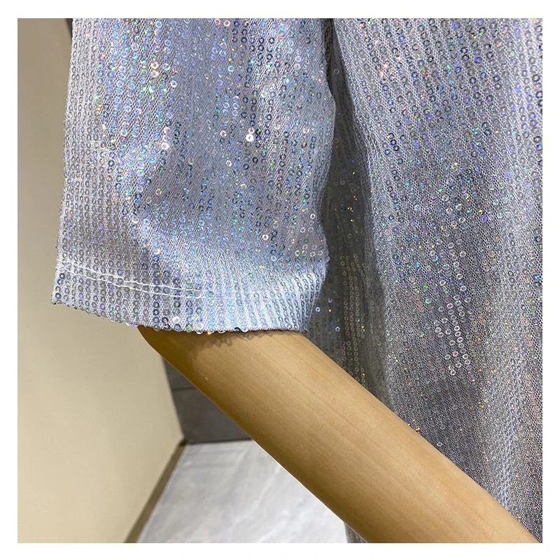 

2020 Women Glitter Sequined Top Sexy Sequined Club Party Wear Top Female bling glitter Loose T-shirt Summer New pattern