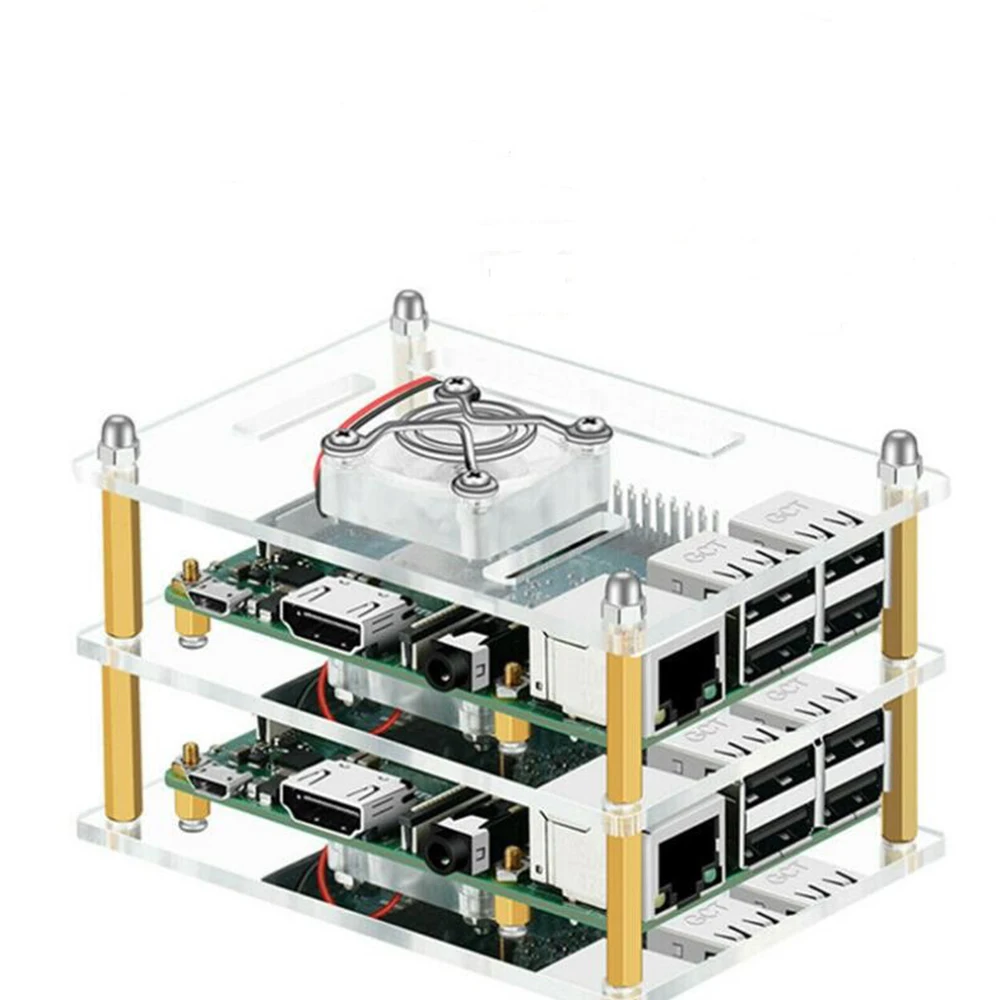 Fit 3B and 4B Raspberry Pi 4 Чехол акриловый кластер чехол 4-слойный с охлаждающим вентилятором для Raspberry Pi 4 Модель B/3B - Цвет: Fit 3B and 4B