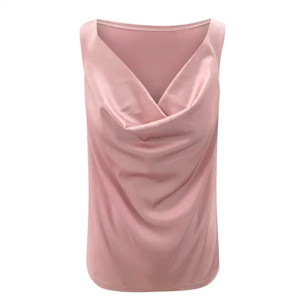 Майка женская атласная с V-образным вырезом повседневный облегающий топ на