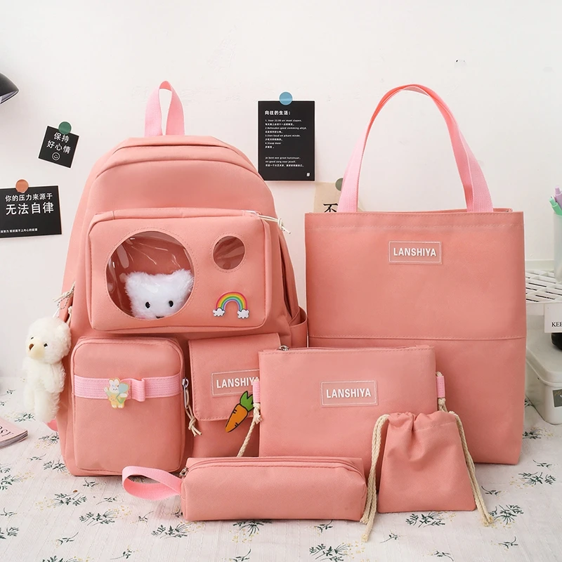 

Women Backpack Kawaii 4pcs Set Student Bookbag for Teenager Cute Girls School Bags Female Travel Rucksack Laptop Mochila 50