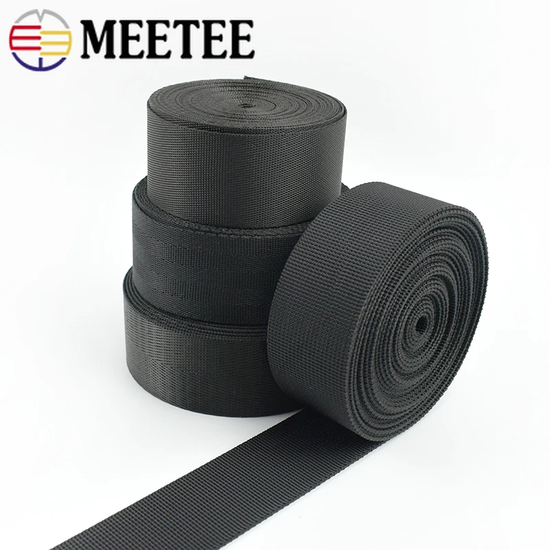 

5M Meetee 20/25/32/38mm Nylon Black Webbing Ribbons Bag Strap Band Belt Tape Webbings DIY Garment Sewing Lace Ribbon Material