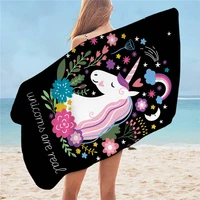 cartoon unicorn kids bath towel soft microfiber beach towel for kids girl woman floral purple picnic mat 75x150 thin blanket