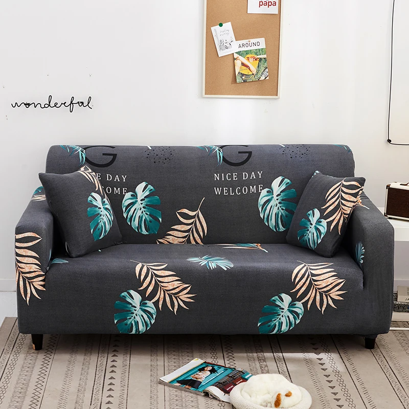 

Grey Leaf Printed Sofa Cover All-inclusive Elastic Couch Cover For Different Shape Sofa Sectional Chaise Longue Magic Slipcover