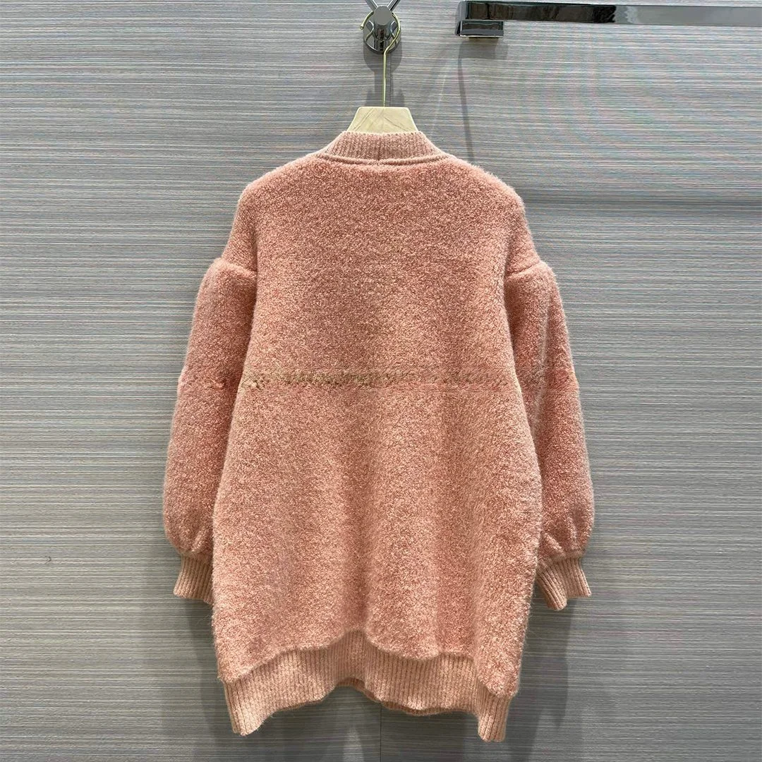 

2021 New Loose Long Cardigan Fashion Sweaters Women High-end Design Mohair Solid Jumpers Puff Sleeve V-neck Sweet Knit Sweaters
