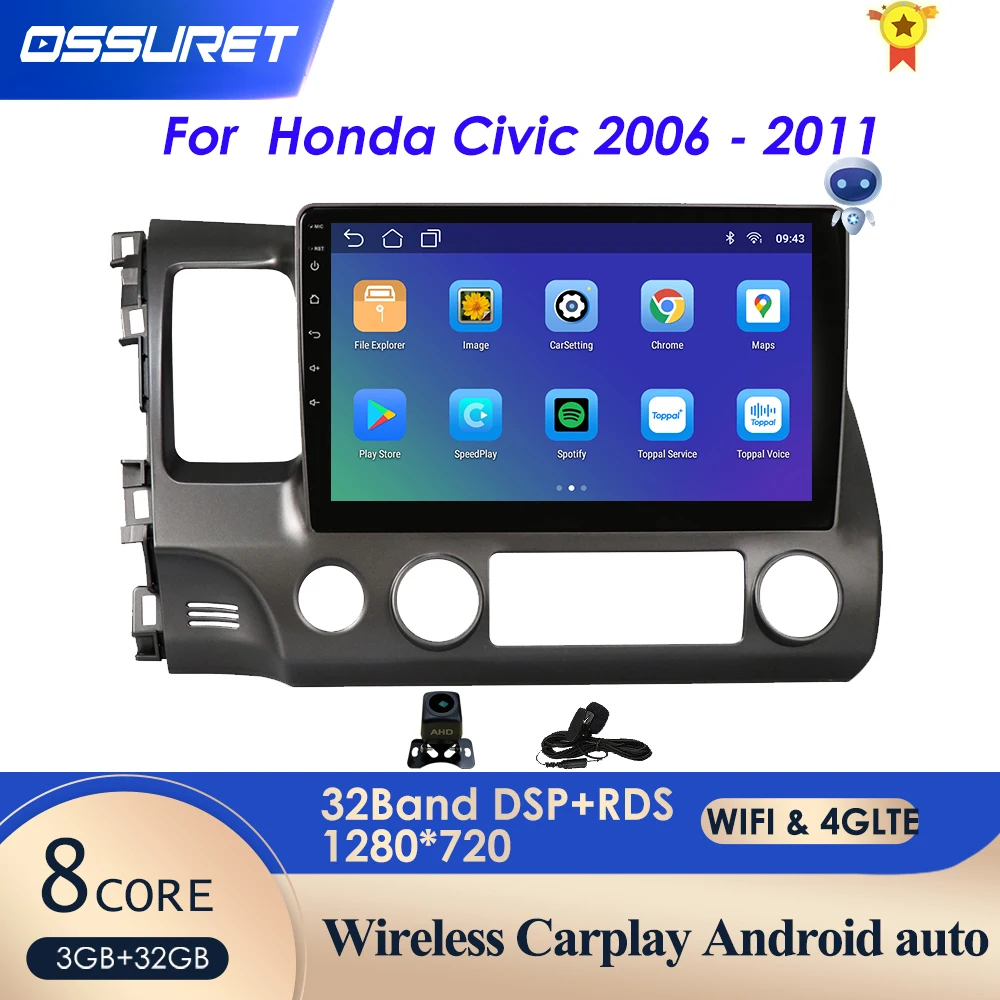 

Автомагнитола на Android 10, мультимедийный видеоплеер для Honda Civic 2006-2011, GPS-навигация, 2din, dvd, OBD, DVR, SWC Mirror Link