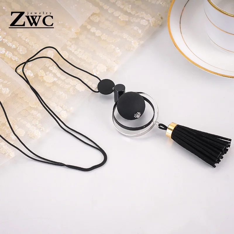 

ZWC Fashion Vintage Wood Beads Pendant Necklace For Women and Girls Wedding Party Simple Tassel Sweater Necklace Jewelry Gift