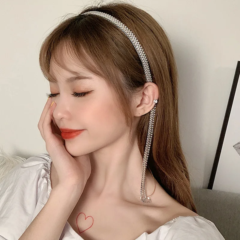 

Shiny Headband Full Rhinestone Inlaid with Fringed Elegant Non Slip Retro Fashion Daily Makeup Accessories for Girls LXH