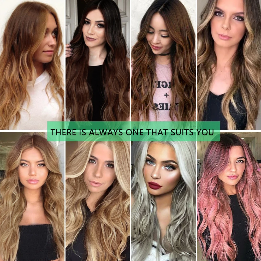 Длинные натуральные волнистые черные и коричневые блестящие синтетические