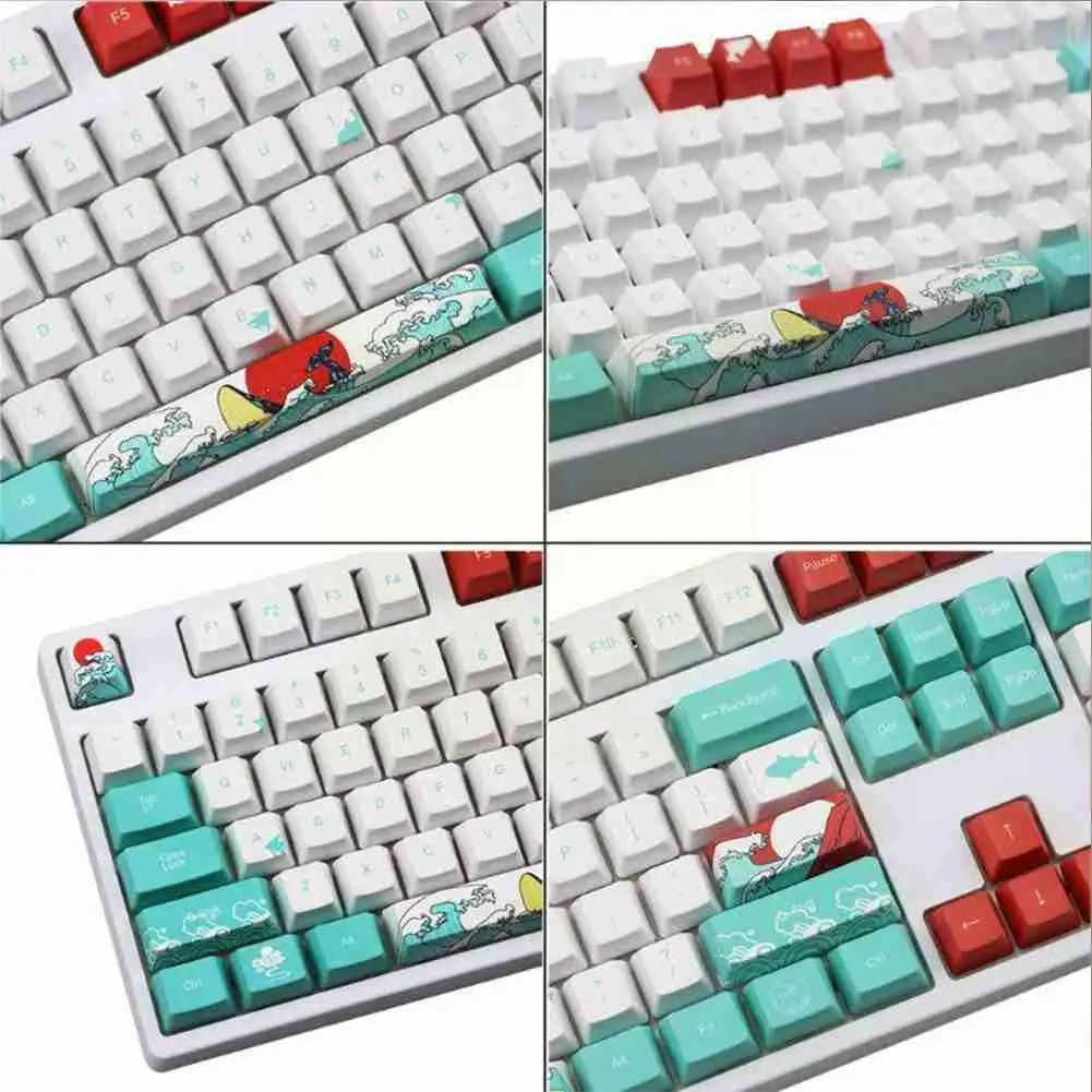 

DIY 108 Key CAP Coral Sea Ukiyo-e Keycap Dye Sublimation XDA108 Ball Dwarf Keyboard Key Mechanical T5J8