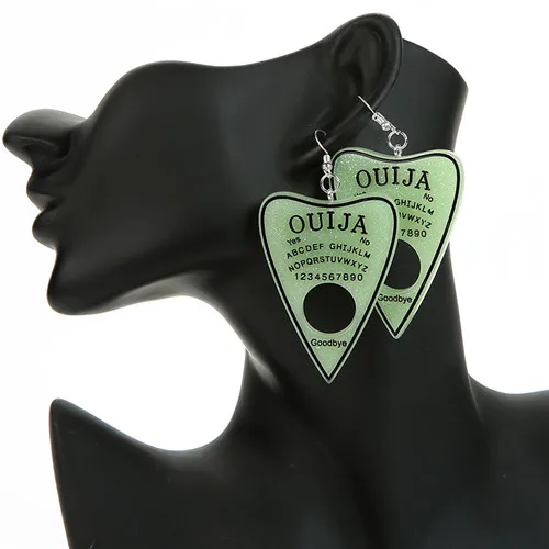 glitter green 1 пара, женские серьги-капли, многоцветная смола, Ouija planchette, амулеты, полимерная серьга для подарка на день рождения, детские женские ювелирные изделия - Окраска металла: glitter green