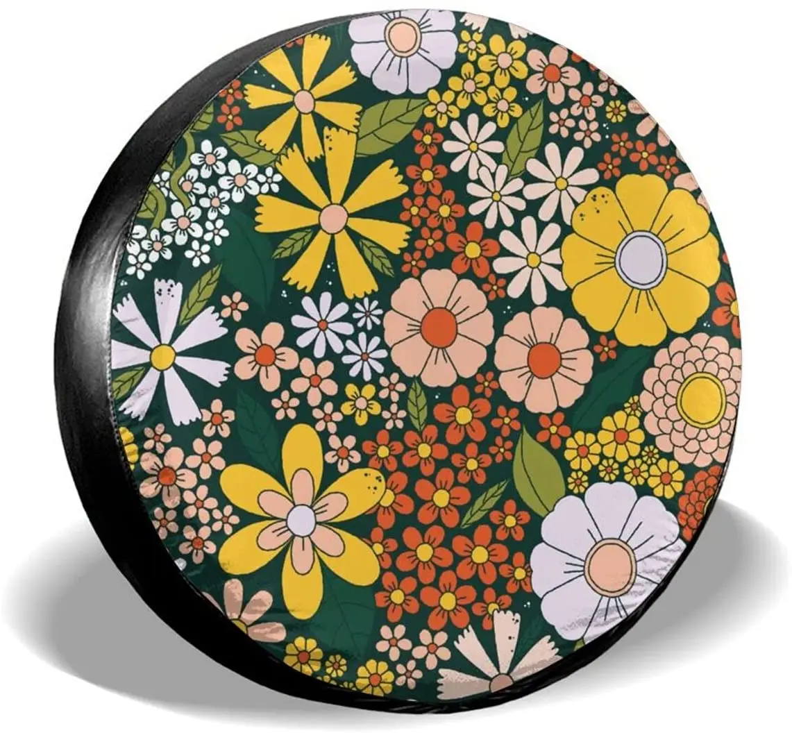 

Fall Decor Hippie Retro Floral Spare Tire Covers Cute Car Accessories for Women Rv Tire Covers for Trailers Jeep SUV