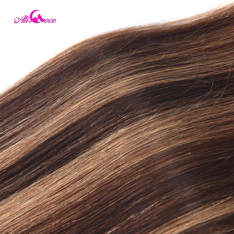 Feixes de Cabelo Osso em Linha Marrom com Destaque Coco Ombre Brasileiro Reta Humano p4 - 30 Cor Remy Feixes Tecer Cabelo Ali 6 Apliques ondulados