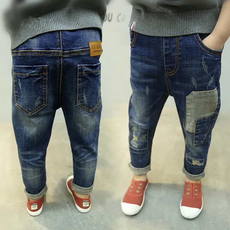 Tk4377 blue Kids Jeans for Boys Fashion Splice Denim Trousers Children Broken Hole Jeans Autumn Winter Casual Costume Wear Long Pants - Цвет: Tk4377 blue