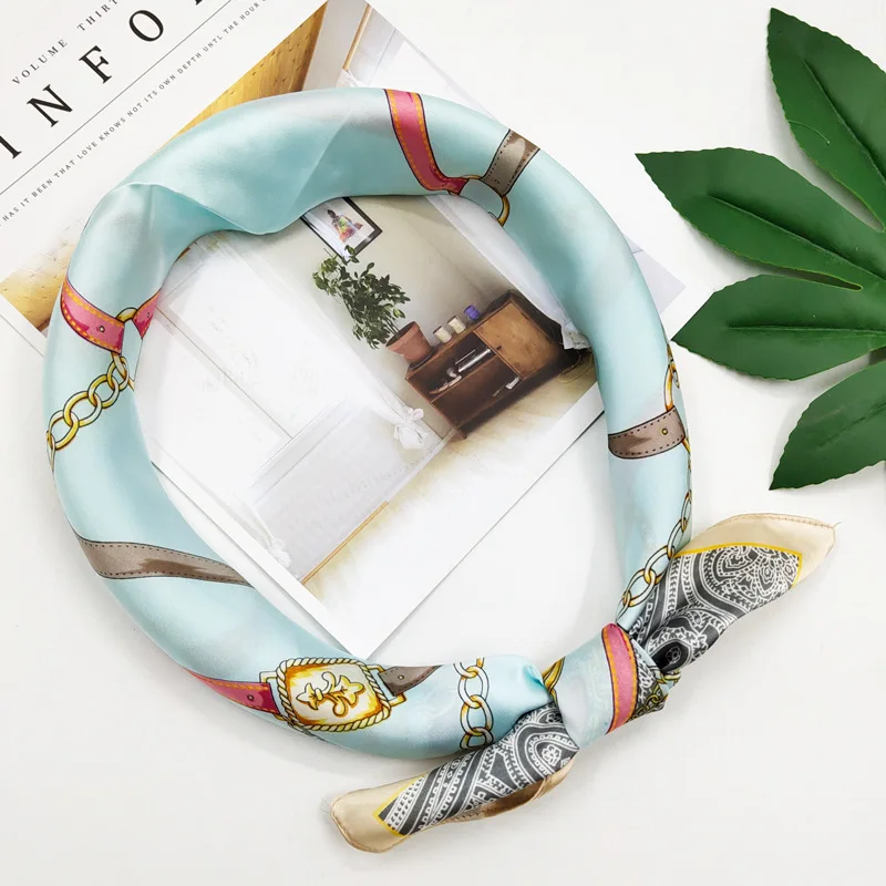 

The new imitation silk scarf women fashion all-match clothing satin printing 70*70 small square scarf scarf gift silk scarf