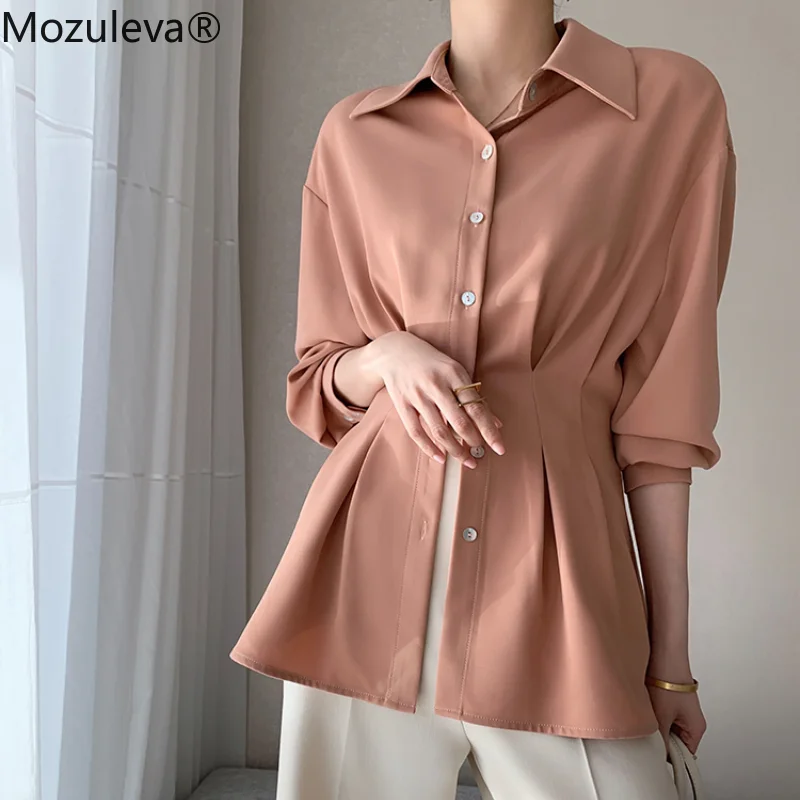 Женская шифоновая блузка Mozuleva однобортная с отложным воротником 2021 | одежда