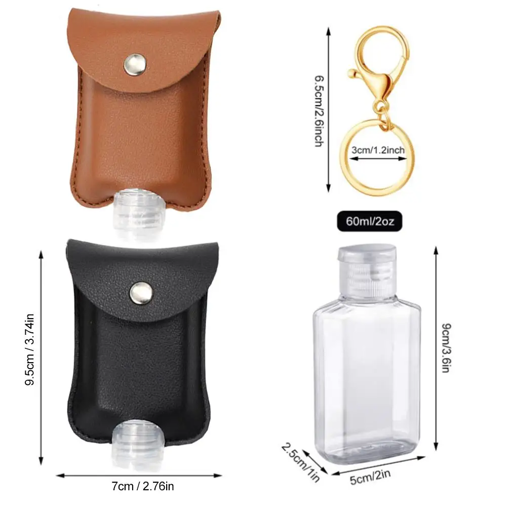 2 унции/60 мл бутылка для путешествий с брелоком и кожаным держателем пустые