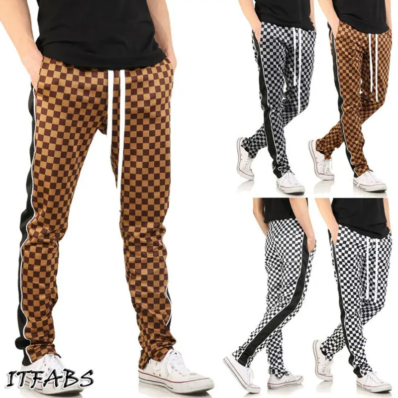 2019 новейшие мужские узкие спортивные штаны светильник клетчатые эластичные