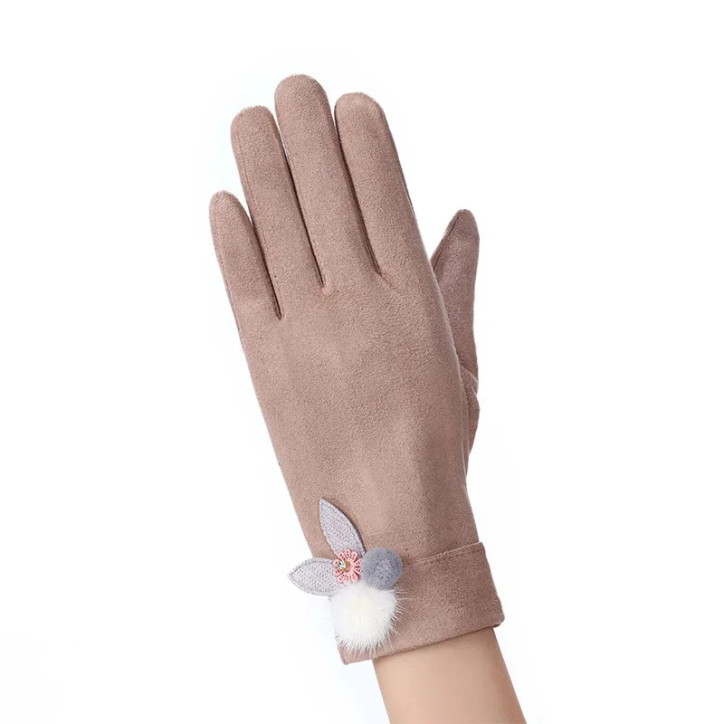 F Khaki Модная зимняя женская обувь теплые детские джинсы с кашемиром Glovers три ребра с милым медведем варежки двойные толстые плюшевые Для женщин Сенсорный экран водительские перчатки - Цвет: F Khaki