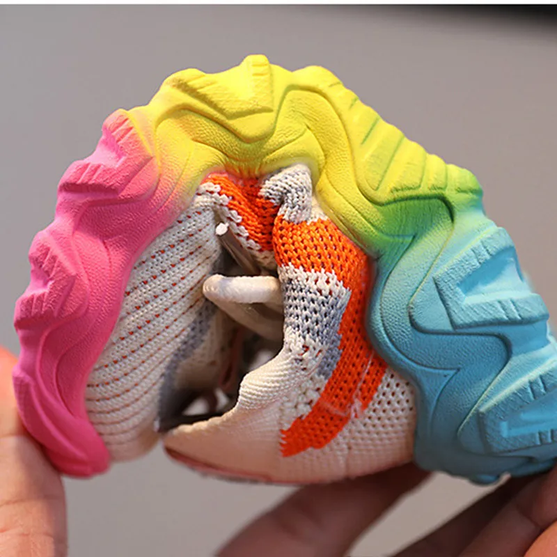 

Autumn Chidren Shoes Boys Girls Sport Shoes Breathable Knitting Baby Sneakers Soft Non-Slip Multicolored Soles Kids Shoes
