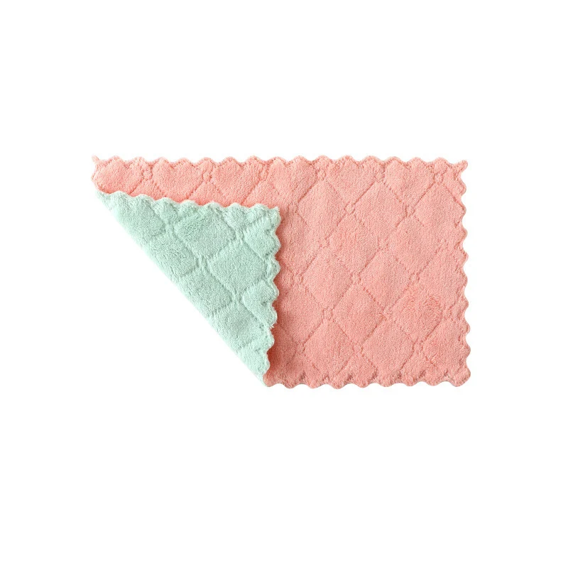 Pink Green 3 шт. двухслойная Абсорбирующая толще губка тряпка, антипригарное масло ткань для мытья посуды полотенце кухонная посуда чистящее средство - Цвет: Pink Green