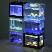 multicolor mini fish tank led light clear ornament aquarium bowl building block for office desktop decor ecological fish bowl