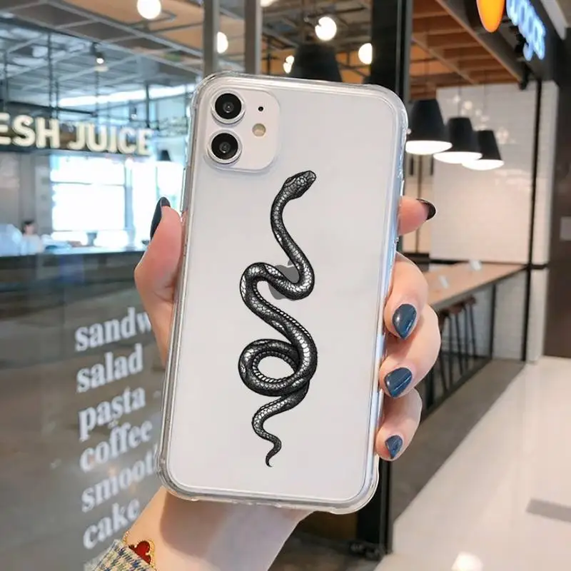 

animal black snake Terrible horror Phone Case Transparent for iPhone 11 12 mini pro XS MAX 8 7 6 6S Plus X 5S SE 2020 XR