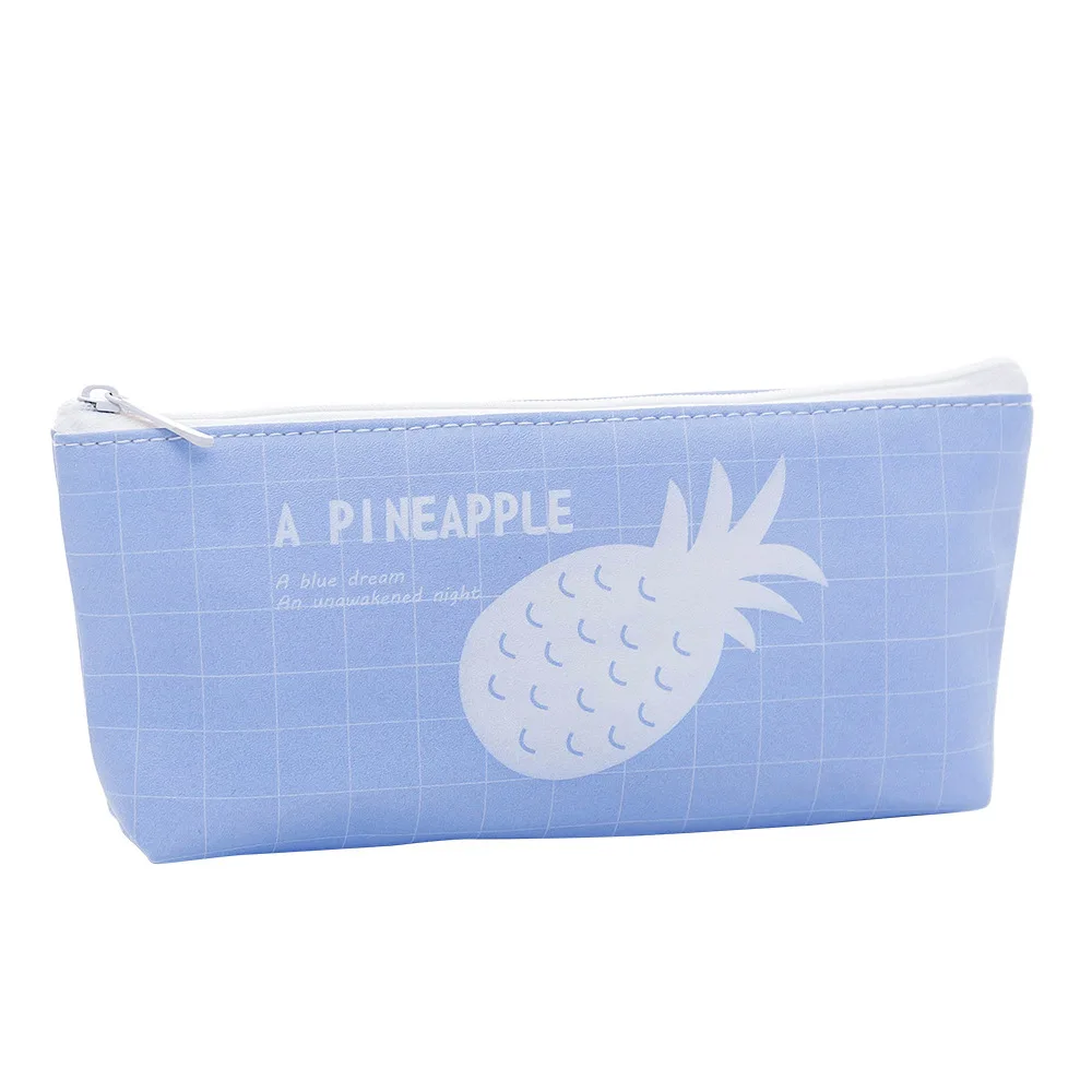 

Cartoon creative fruit inverted trapezoidal pencil case pu waterproof students stationery pen bag large capacity to receive bag