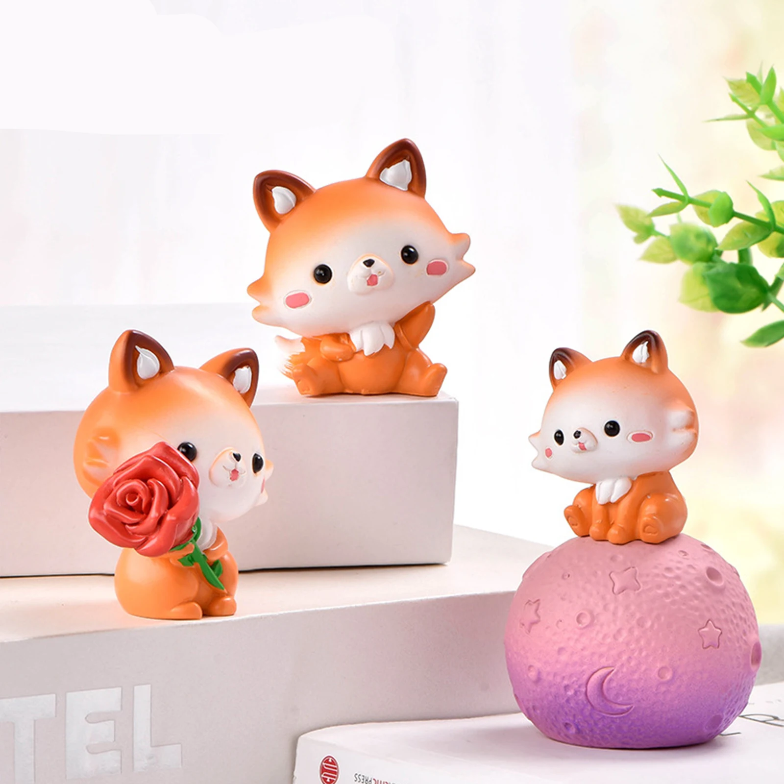 

Cute Little Fox Micro Landscape Ornaments Home Desktop Kids Room Decor Cake Topper Baking Decoration Small Resin Craft Statues