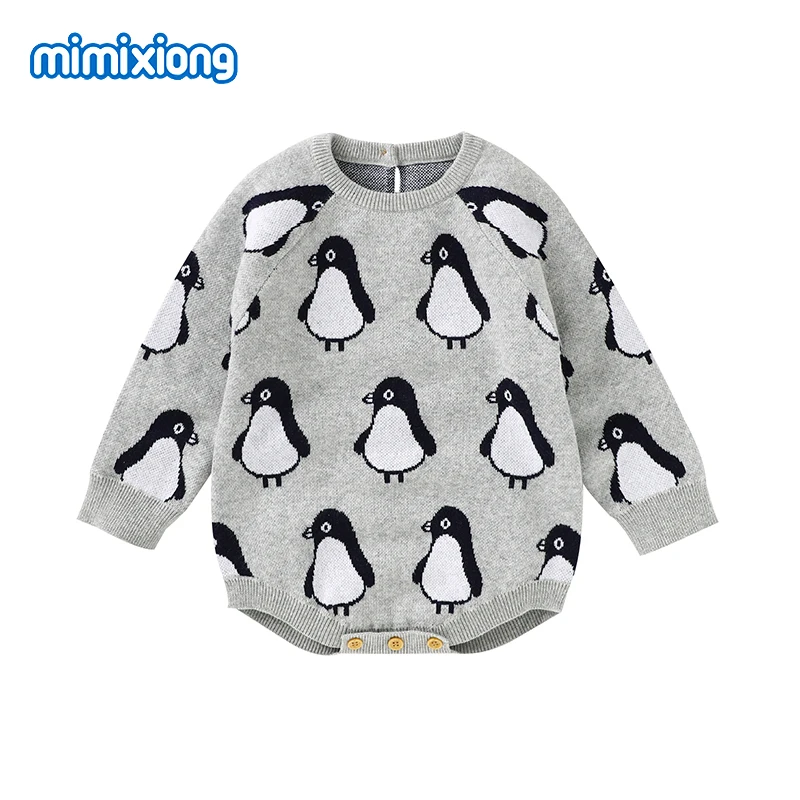 

Baby Bodysuits Clothes Cute Penguin Knitted Newborn Boys Girls Onesie Jumpsuits Tops Long Sleeve Infantil Bebes Knitwear Outfits