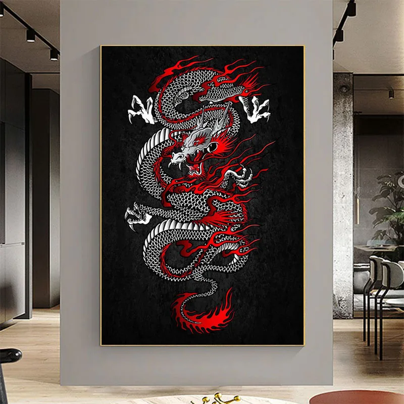 

Japanese Style Flying Dragon Canvas Painting Wall Posters Prints Dragon Totem Wall Art Pictures Living Room Home Decor Cuadros