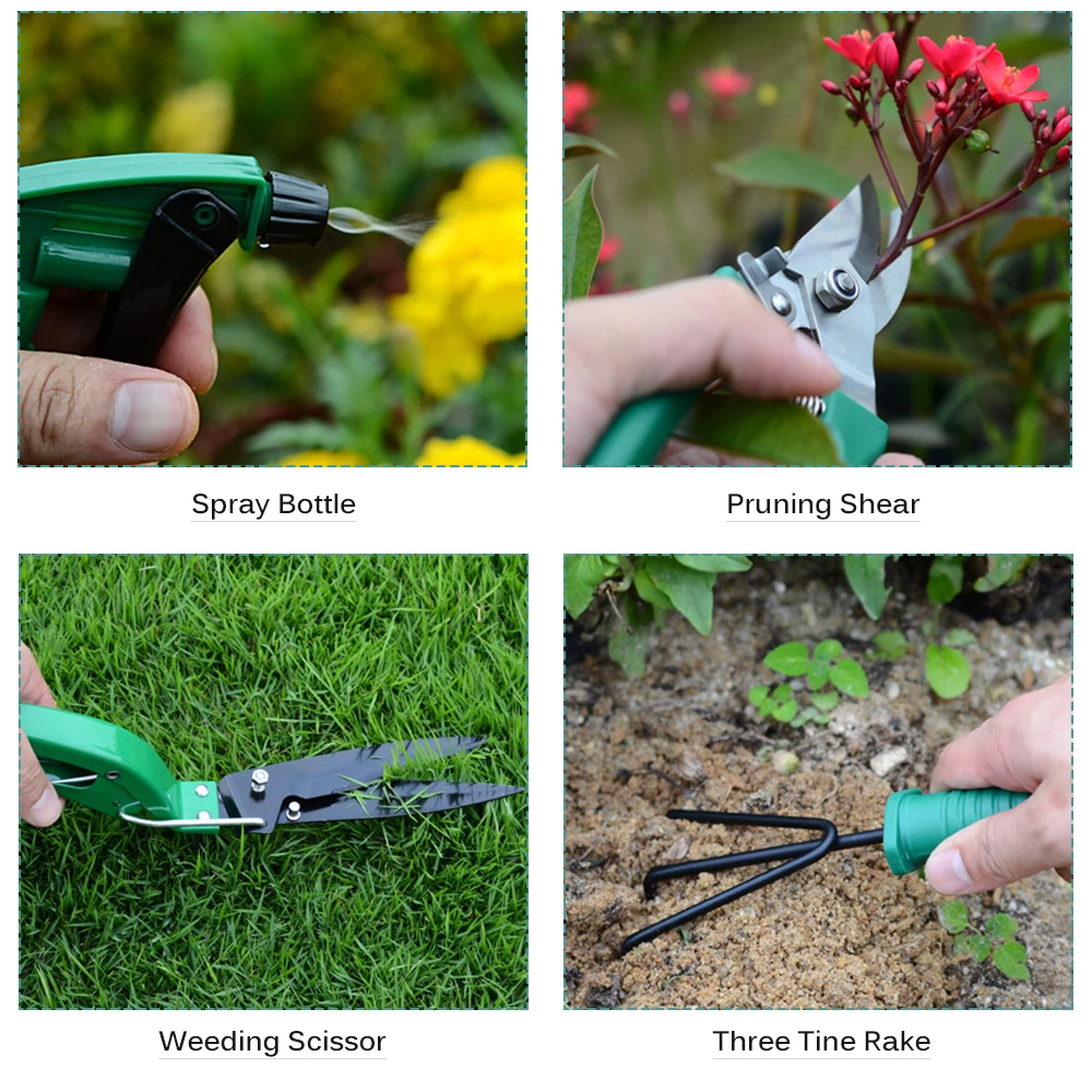 

10pcs Garden Tools Set Gardening Tools Kit Pruner Trowel Transplanting Spade Rake Spray Bottle Shovel plant gadgets