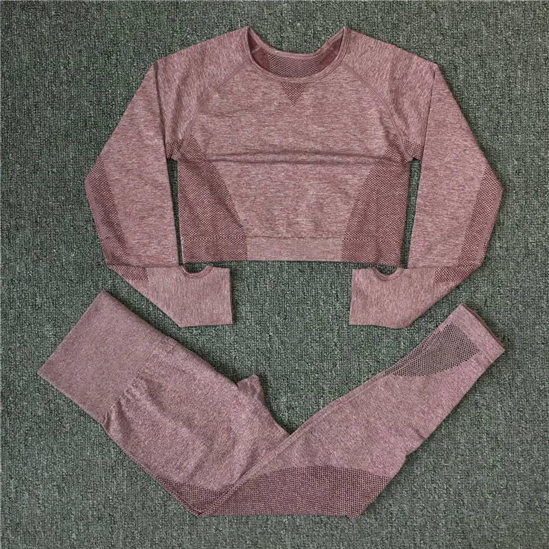 Женский спортивный костюм из 2 предметов бесшовный комплект для йоги с длинным