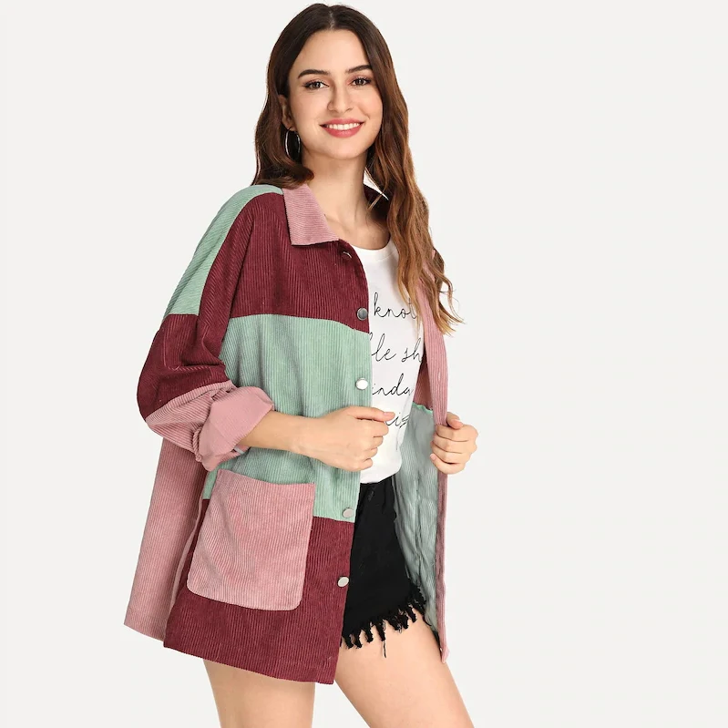 

Womens jackets New Coloured Corduroy Loose and Slim Blouse for Autumn and Winter 2019 jacket women