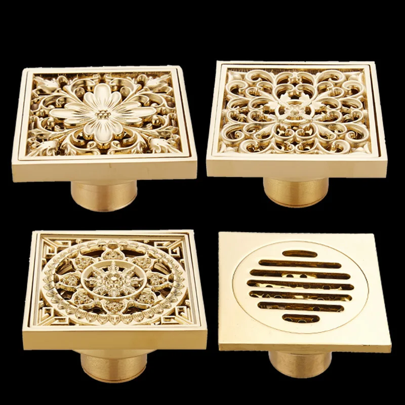 Полностью медный слив 10*10 см позолоченный Европейский дезодорант сердечник пола|