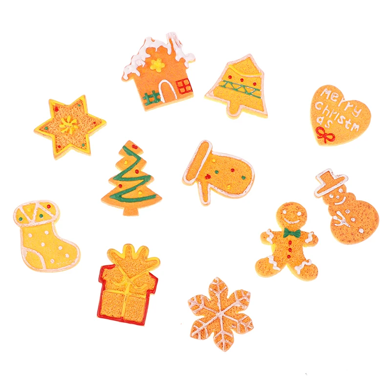

10Pcs Christmas Cookies Snowman Flat back Resin Cabochon Fake Biscuits Phone Decoration Crafts DIY Scrapbooking Accesories 25mm