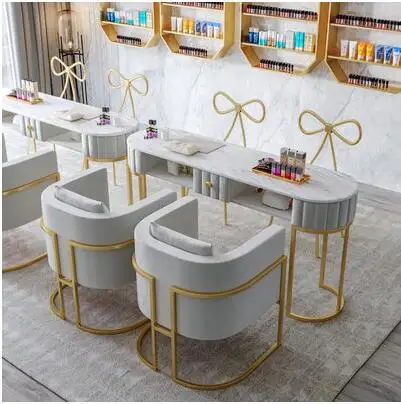 Чистый красный мраморный Маникюрный Стол и стул набор один двойной простой