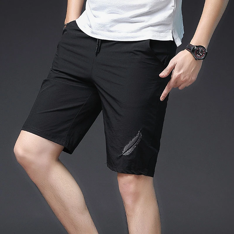 Casual Shorts Man Beach Bermuda Masculina Sport Running Hombre With Size Pocket Embroidery Leaves Sportwear Elastic Waist | Мужская