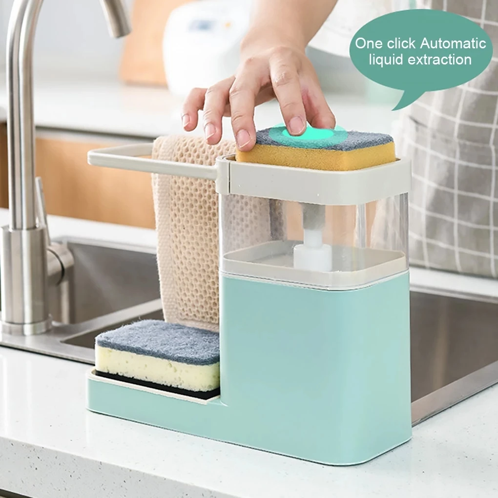 

Sponge Drain Soap Dispenser With Sponge Pump Dispenser Wipe Arrangement Rack Dish Towel Hanger Kitchen Storage Holder CF-172
