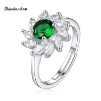 shineland luxury elegant fashion flower green yellow cz finger rings for women open adjustable wedding party charm jewelry gift