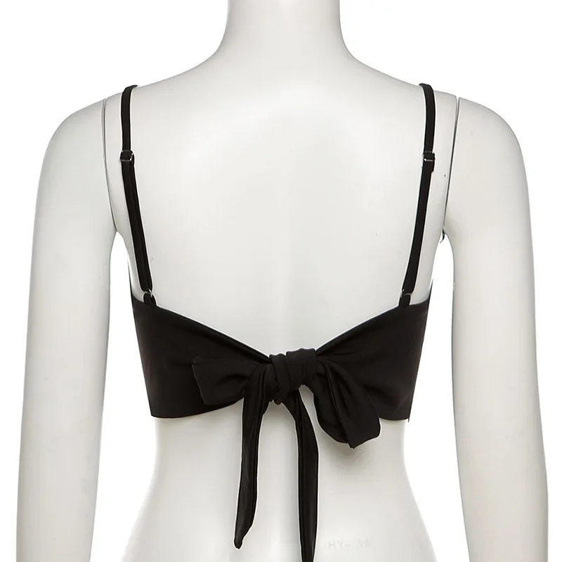 

Hollow Out Bow Tie Lace Crop Tops for Women Fashion Y2K Cute Backless Cropped Top Summer Club Party Streetwear
