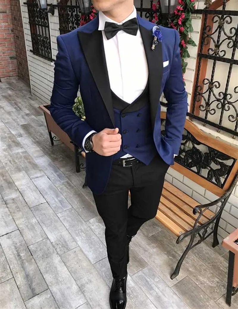 

Мужские классические темно-синие костюмы новейшего дизайна 2023, смокинг для жениха на свадьбу, облегающий смокинг для мужчин, для выпускного вечера, брикет для лучших мужчин, 3 шт.