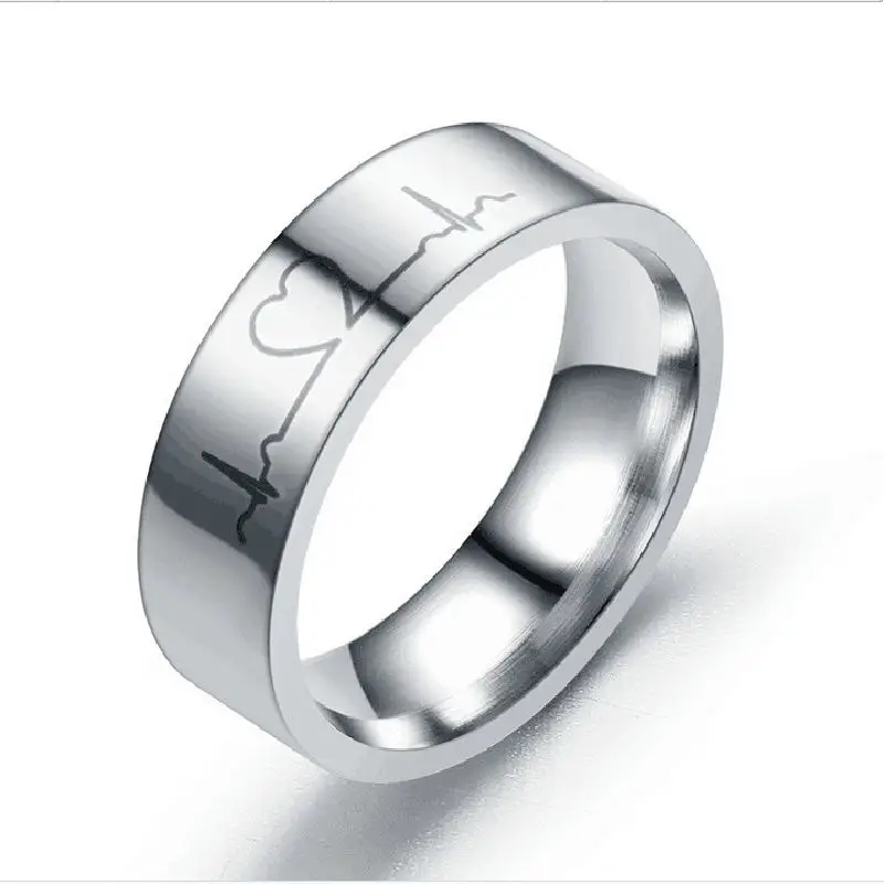 Парные кольца с ЭКГ и сердцебиением для мужчин женщин из нержавеющей стали 4 мм 6 -