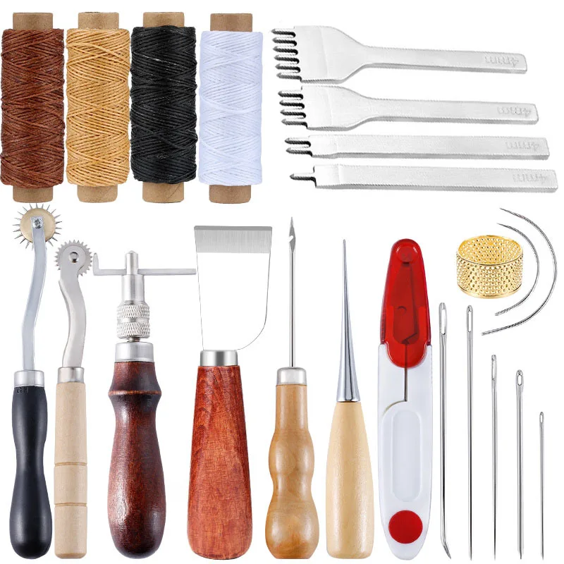 

Professional Leather Craft Tools Kit Hand Sewing Stitching Punch Carving Waxed Thread Leather Sewing Accessories DIY Tool Set