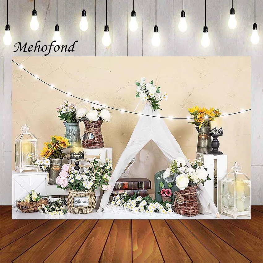 

Фон для фотосъемки Mehofond Весенняя белая палатка цветы блестящий день Рождения Вечеринка Дети Портрет фон фотобудка реквизит для фотостудии